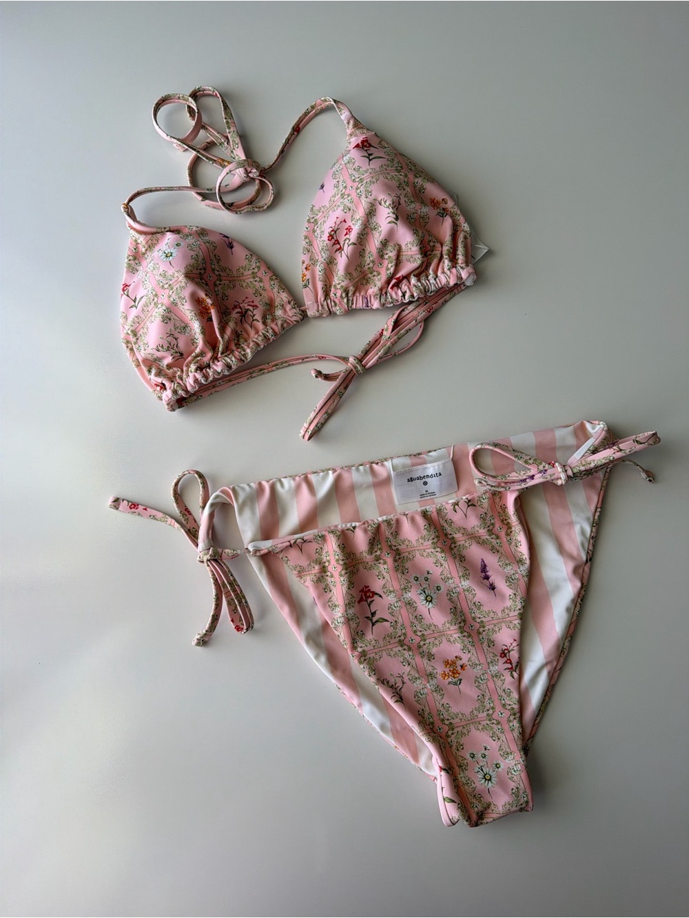 Agua bendita Target Pink Floral Tie-Side Kids Bikini Set XL